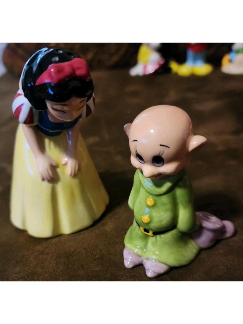 Disney Snow White and Dopey Salt and Pepper Shaker Set Ceramic  NO BOX